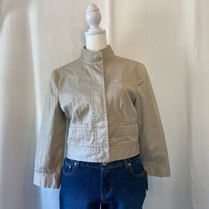 Women's Y2K Beige 3/4 Sleeve Cropped High Collar Minimalist Snap front Jacket SM